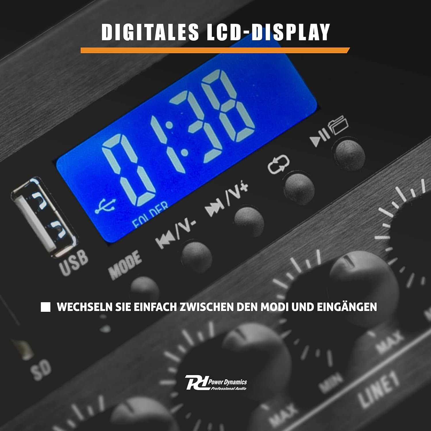 Power Dynamics PDW500MP3-Verstängker, PA-Mixer, 6-Zonen-Verstärker, 500 Watt, Bluetooth, MP3, für 100V-Soundsystem, RCA-Inputs, Mic-In, 3-Band-EQ, Mehrzonen endstufe – Bild 6