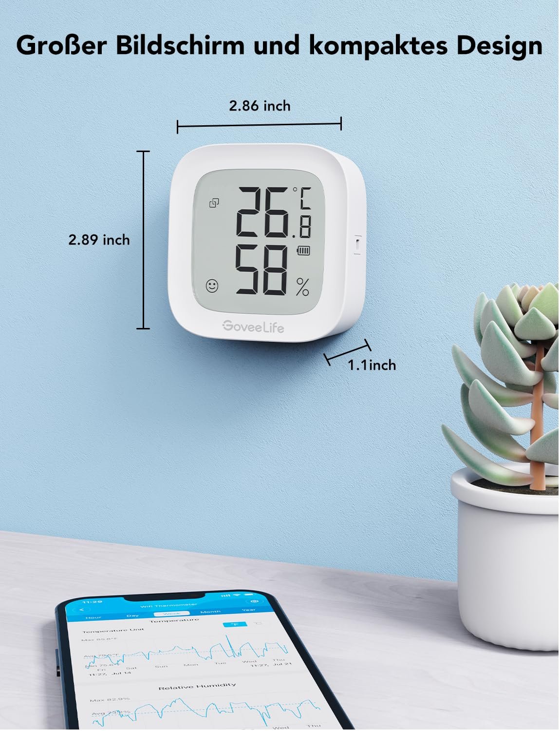 Goveelife Wlan Hygrometer Thermometer, digitale Temperatur und Luftfeuchtzeitsmesser innen MIT App Benachrichtigungs Alarm & Datenspeicherung, Fernkontrolle Geeignet für Schlaftzimmer, Weinkeller – Bild 8