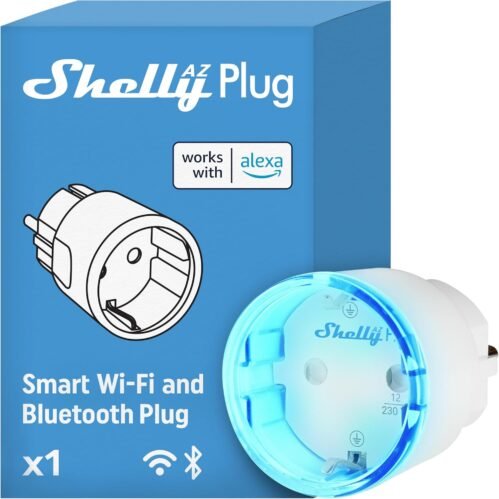 Shelly AZ Plug Weiß, Wlan- und Bluetooth-Betriebener Smart-Plug, Strommessung, 12 A, 2500 W, frustrationsfreies Setup, Kompatibel MIT Alexa, Kein Hub Erforderlich, Geräuteüberwachung, Fernsteuerung