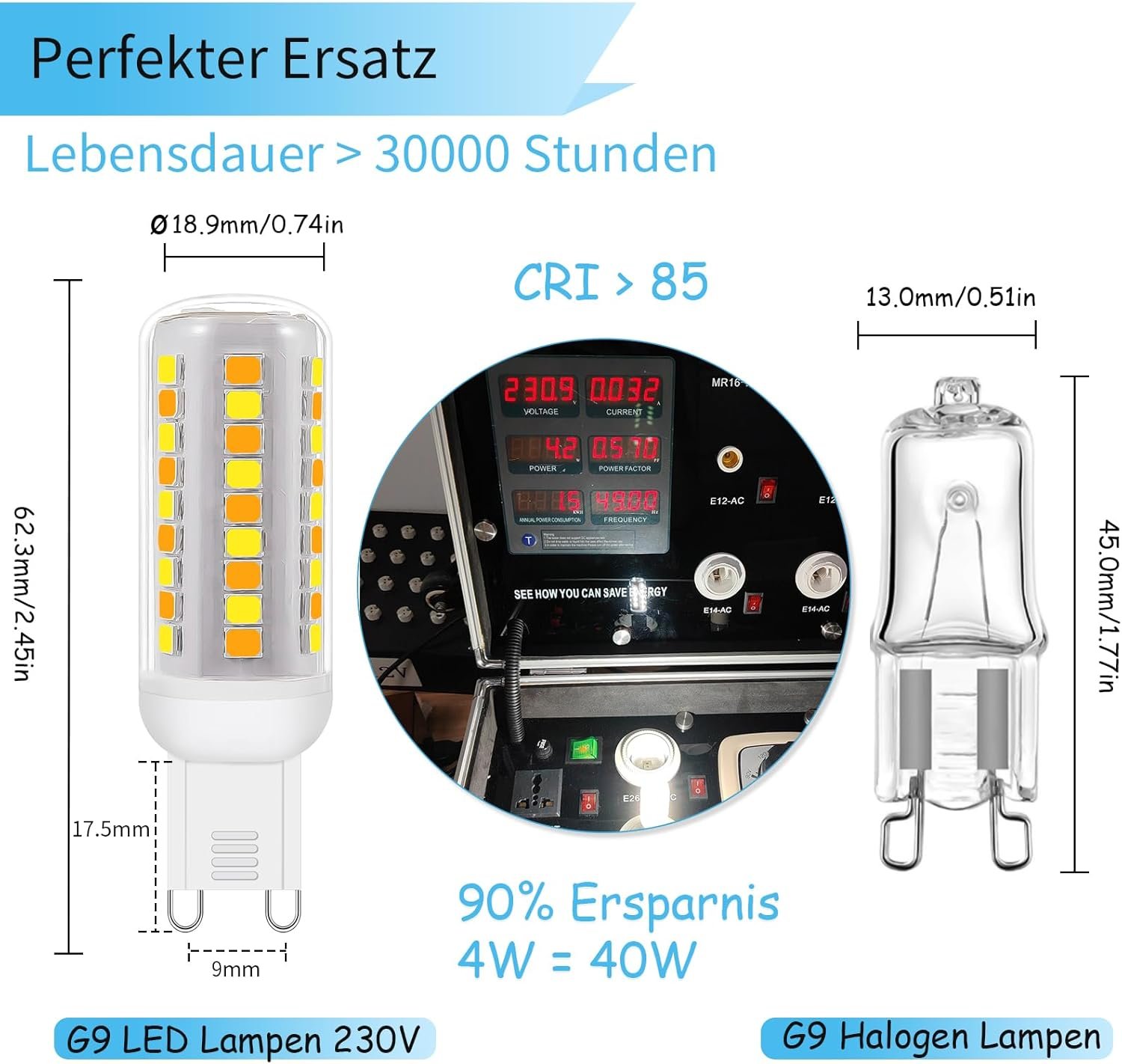 Wi-Fi Smart G9 LED Lampen, Kompatibel MIT Alexa /Google Home, AC 230V Stuflens Dimmbar, 2700K-6500K, Helligeit Einstellbar 1%-100%, 0,4-4W, 40lm-400LM, Timer Funkion G9 Intelligenz LED Glöhbirne, 3er Pack – Bild 2