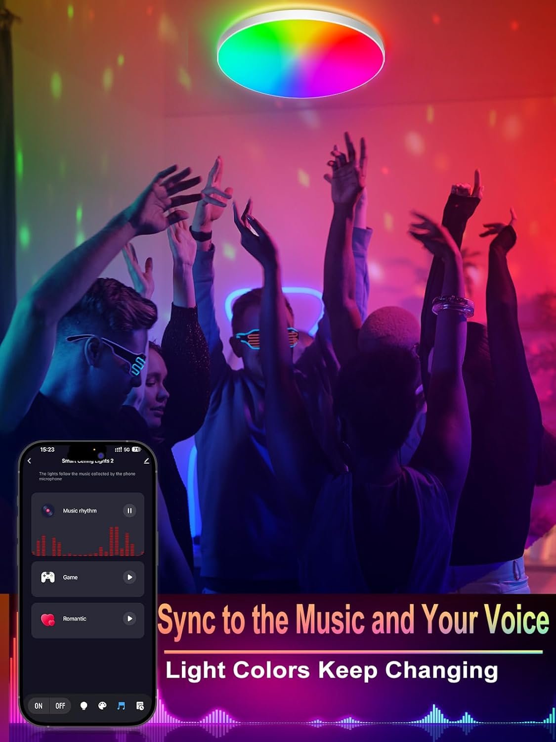 ORAYMIN LED CERKENLEUMENTE DIMMBAR MIT Fernbedienung, 24W RGB Farbwechsel Deckenlampe MIT App-Steuerung, 2700K-6500K Rund LED LED LEH – Bild 3