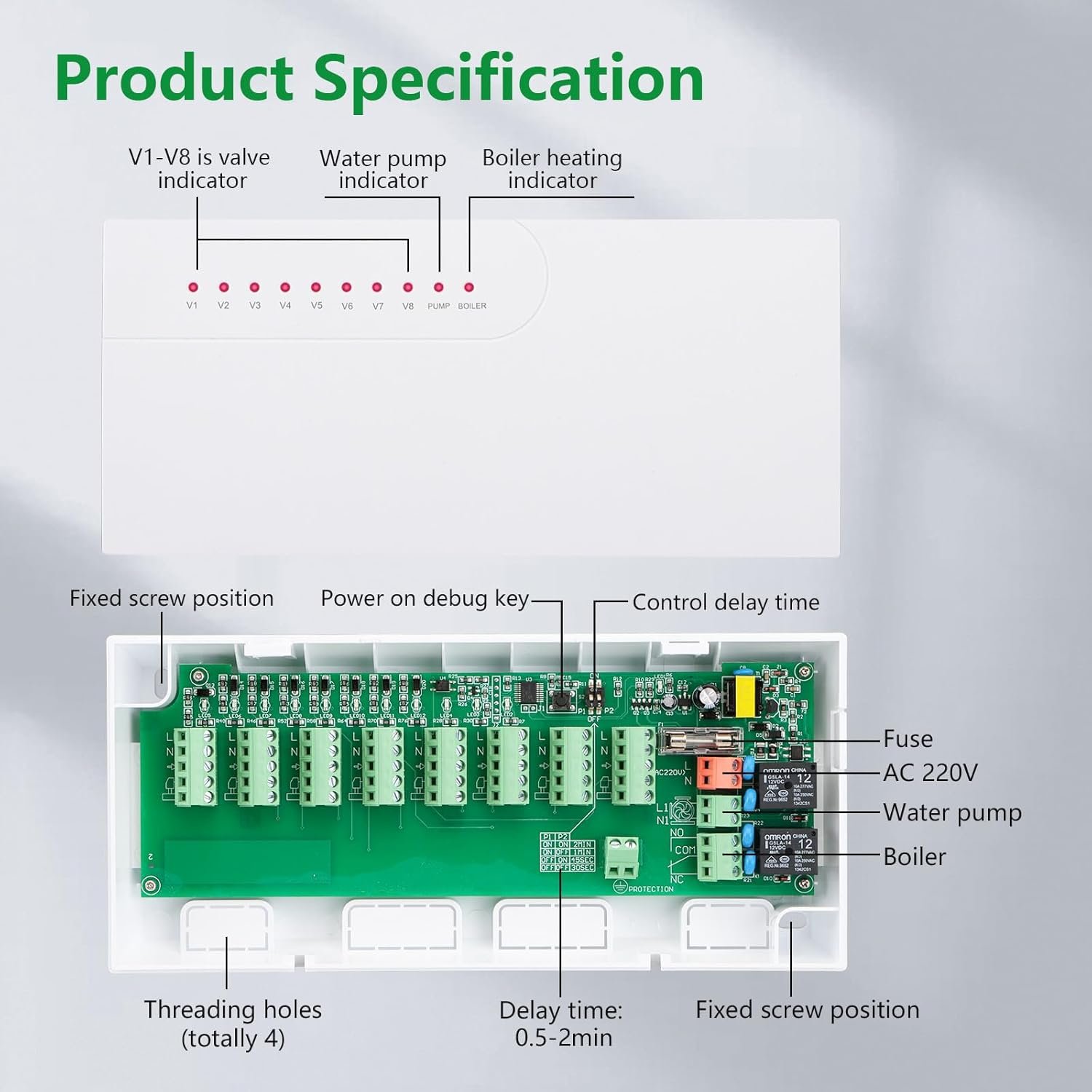 Wengart Fußbodenheizung Verdrahtungszentrum für 230 V WG525, Thermostat und Stellantrebe, 8 Zonen Heizungskonzer Zentrator, wörtlicher Gaskocher und Wasserpumpe, Weiß – Bild 3