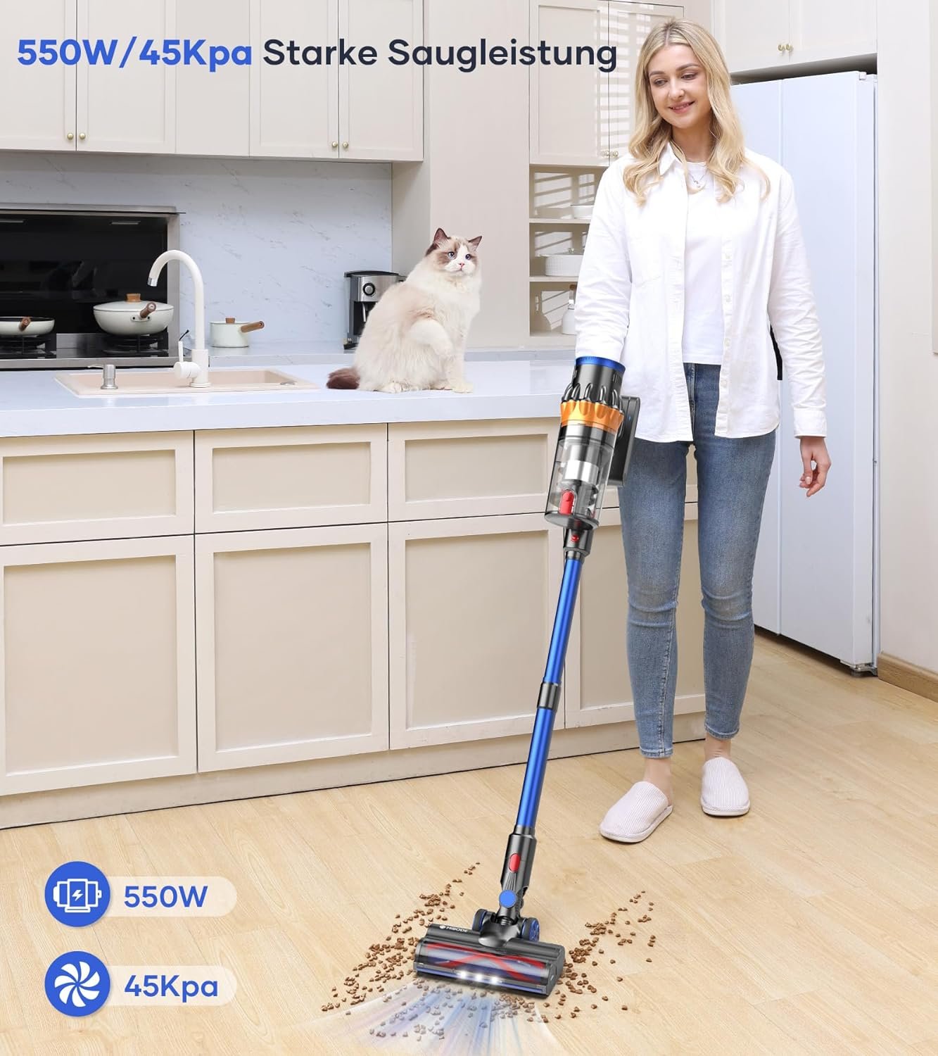 Mibode Akku Staubsauger, 45000pa/550W/70 Minuten Staubsauger Kabellos MIT Smart Display, Staubsauger MIT Automatikmodus & Anti-Verhuderung-Bürste für TEPPICH, HARTBODEN UNDER TIERHAKEHARE – Bild 2