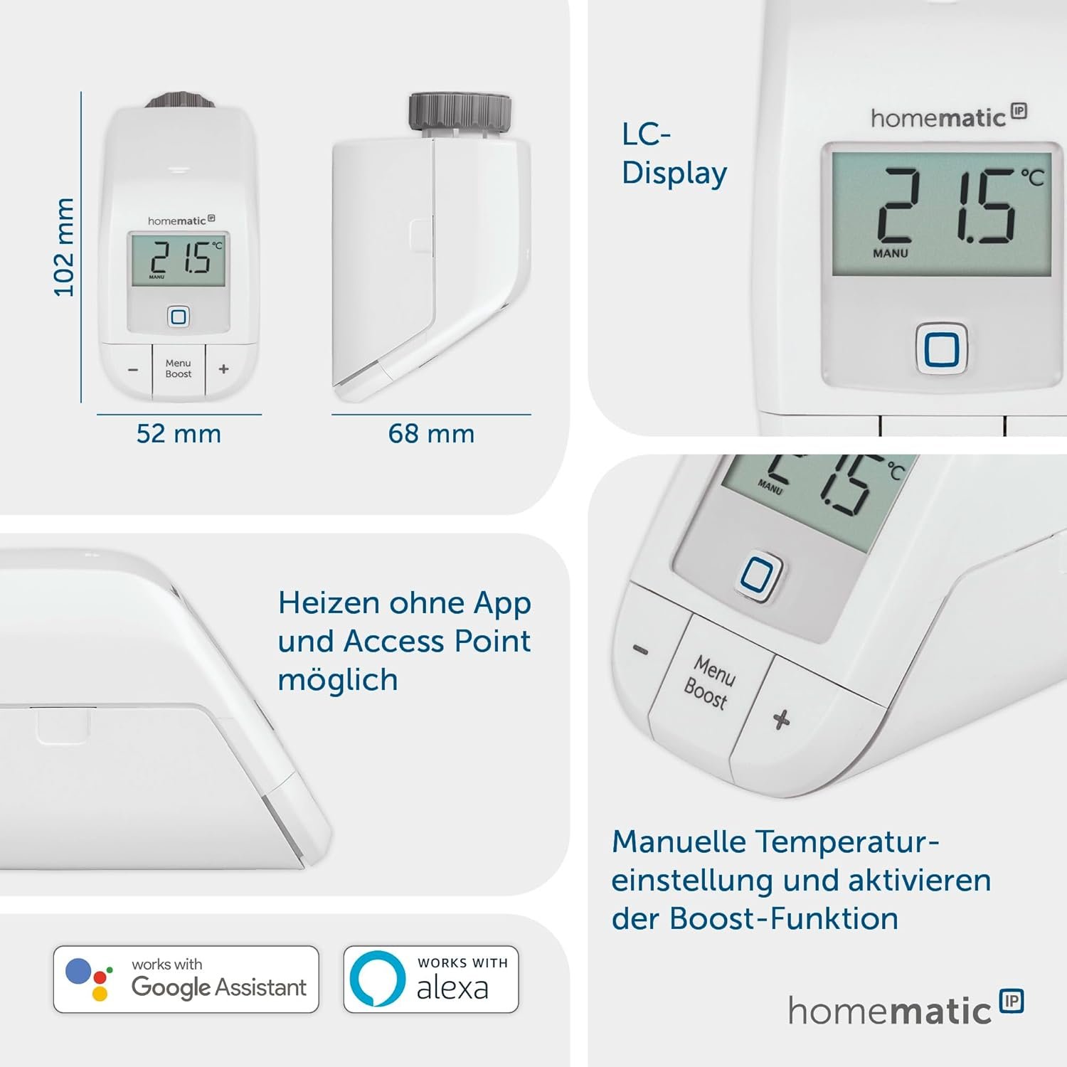Homematic IP Smart Home Heizkörperthermostat - Basic, Digitaler Thermostat Heizung, Steeuerung per App, Alexa, Google Assistant, Einfache -Installation, Energie Sparen, 153412a3 – Bild 3