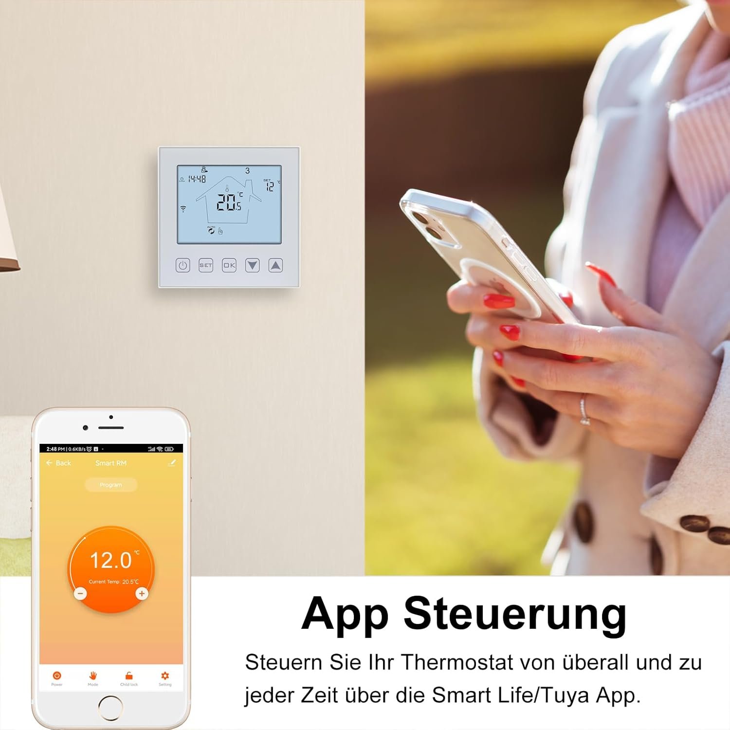 Ketotek Smart Thermostat fussbodenheizung elektisch wifi 16a kompatibel Mit Alexa, Digital Raumthermostat Fußbodenheizung Wlan App Steuerung Mit Frotler Weiß – Bild 3