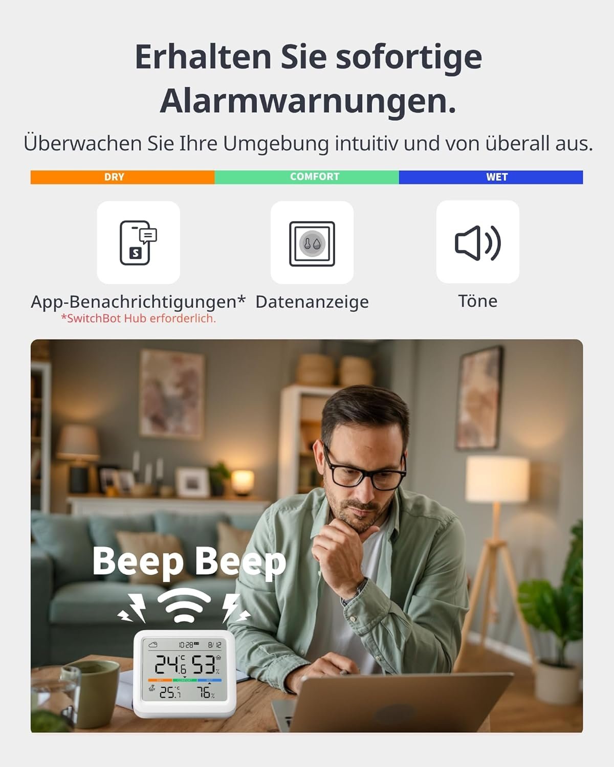 Switchbot Wlan Fästterstation Funk MIT Auzensensor, Materie Hygrometer Thermometer, Temperaturensor MIT IP65 Außenthermometer und Materie Hub, Kompatibel MIT Alexa, Apple Home, Google Home – Bild 6