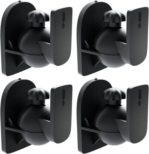 DEPEYCON 4x Universal Lautspecher Wandhalterung Halterung Köpfen Halter Schwenkbar + Neigbar bis 3,5 kg Decknetz + Wandmontage – Schwarz