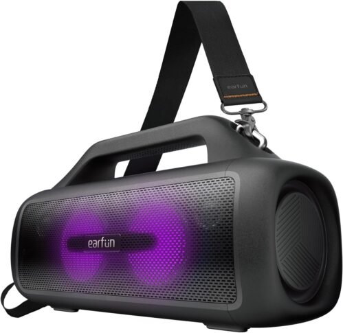 Earfun Uboom X Bluetooth Lautsprecher, 80W Bass, Jumbobass Tech, Oluv Eq, 30 Std Akku, IP67 Wasserdicht & Staubdicht, RGB Lichter Musicbox Bluetooth, Power Bank, BT 5.3, Tragbart Lautspecher Fürr Party