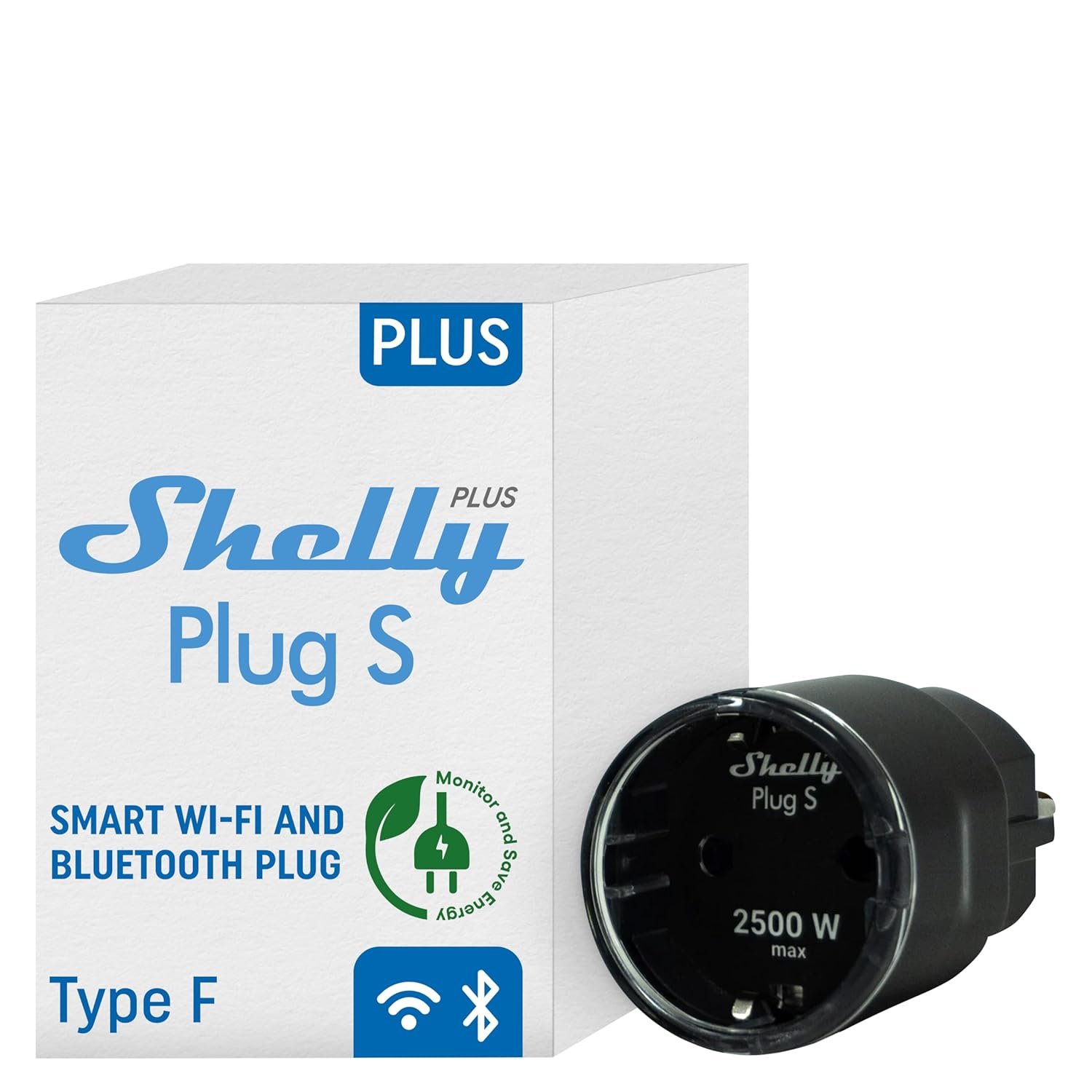 Shelly Plus Plug S Schwarz - Wlan -Grenerter Steckdose MIT Strommessung - 2500 W, 16a | iOS Android App Fernsteuerung | Google Home und Alexa Zubehör | Sprachsteuerung & Timer