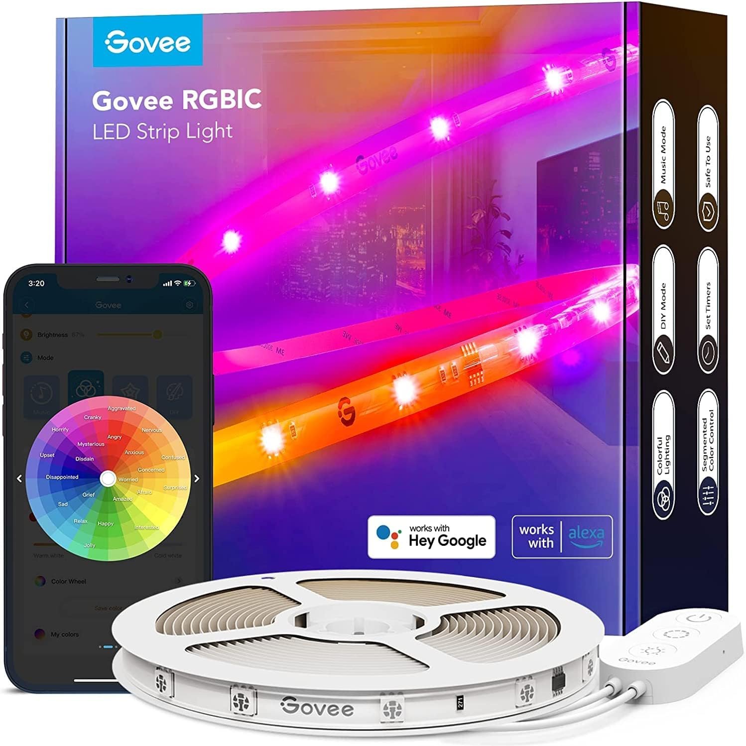 Govee Rgbic Pro 5m, Smart LED-Streifen-FunktionTerert MIT Alexa und Google Assistent, Beschichtband Lichterkette LED Liste Sync MIT Musik, App-Steuerung, Farbwechsel, Geeignet für Zuhause