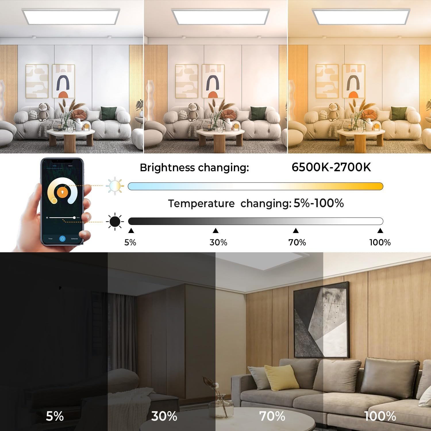 Deckenleuchte LED Dimmbar 100x25cm, 28W Smart LED Wifi Tuya Deckenlampe mit Fernbedienung, App-STEUERUNG 2700K-6500K Aufladen – Bild 2