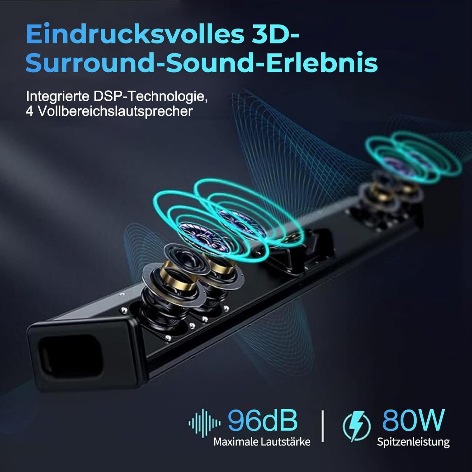 Ochsen S3 Soundbar für Fernseher, Heimkino-Audio MIT Bluetooth 5.0, Dynamischer Bass, 3D-Surround-Sound, Dialogverbesserung, Aux/Optisch/Koaxial Kompatibel, Mehrere Klangmodi, Wandmontierbarar – Bild 6