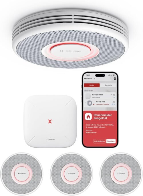 X-sense intelligenter Rauchmelder Wlan MIT Sprachausgabe und 17 Standoren, Feumelder, Rauchmelder Vernnettzt, 33 mm, Brandmelder MIT SBS50 Basistation, XS0B-MR31, 3 Stückk