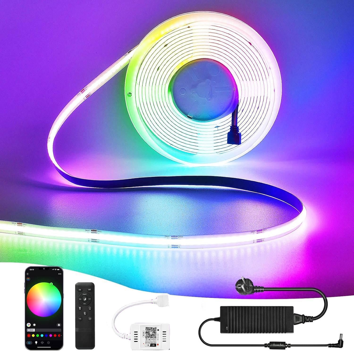 10m Wifi Intelligent COB RGB LED STRIFEN -STRIP LICHTERKETTER 576LEDS/M 5760LEDS 24V LED -Band Lichtleiste Arangeet MIT Google Home Assistent/Alexaz, Dimmbar Verformbar LED Band MIT Wifi Fernbedienung