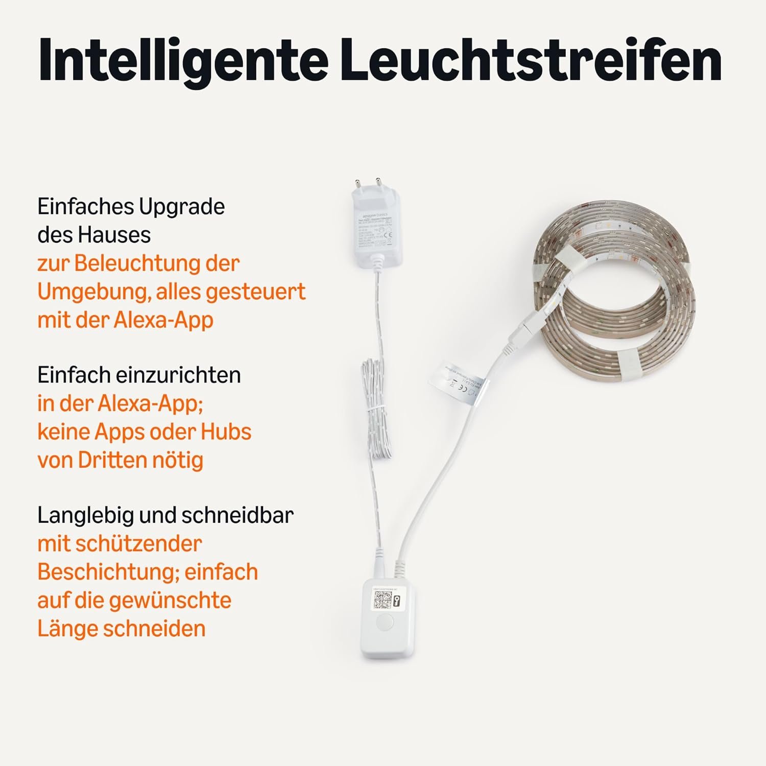 Amazon-Grundlagen-Smartter LED-Lichtstreifen, 5 m, RGBW, 2,4 GHz Wlan, Nur für Alexa Geeignet, Mehrfarbig – Bild 2