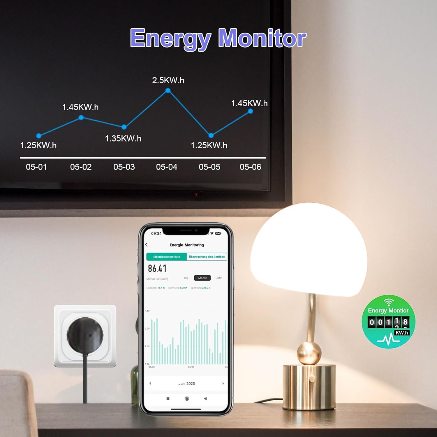 Antela Wlan Smart Steckdose 16a Stromverbrauch Messener Kompatibel Mit Alexa/Google Home, Kinderschutz, Smart Life App, 2,4GHz, 3680W, 4PCS – Bild 2