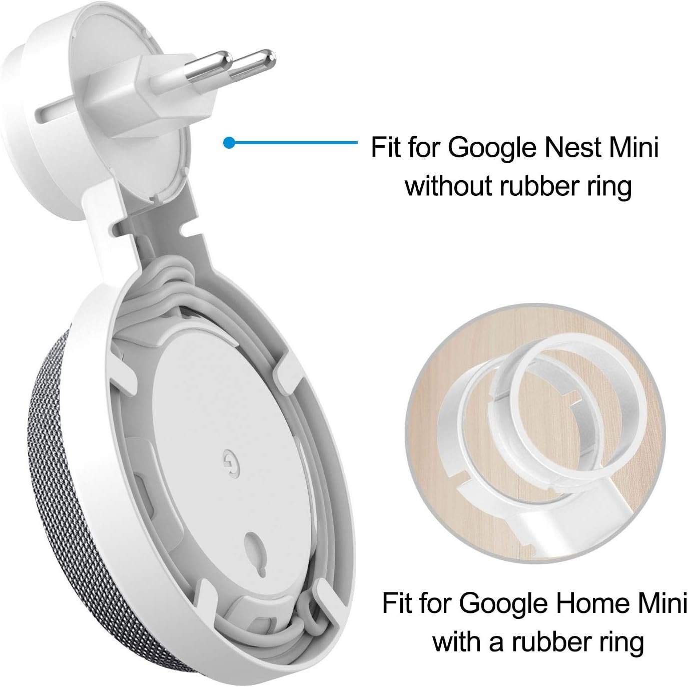 Plus ACC Wandhalterung für Google Nest Mini oder Heimat Mini, Halterung Ständer MIT Integrierer Kabelmanagement, Ideal für Schlafzimmer, Bad und Küche, Keinschruben Notwendig (Weiß) – Bild 2
