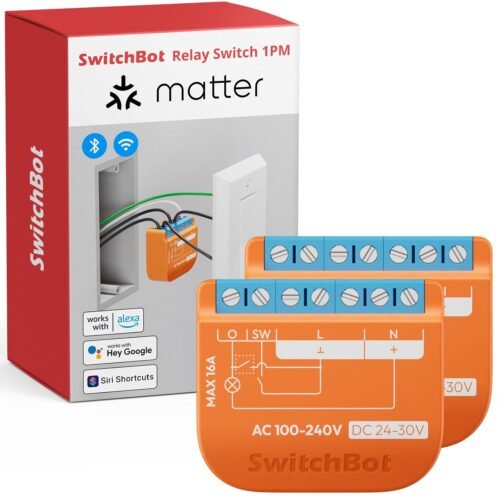 Switchbot Matter Relais Schalter 13.00 Uhr, Wlan Schalter Kompatibel Mit Alexa/Apple Home/Google Home, LeistungsMessende Relaissschaltmodul MIT Integrierer Bluetooth Repeater, Bluetooth & WLAN 2,4GHz, 16A, 2pcs