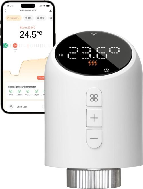 Beok Heizkörperthermostat Wlan, Smart Home HeizungSthermostat Heizkörper ThermostatKopf Thermostat Heizung Digital Wifi Heizungsregler, Steeuerung per Tuya App, Google Assistant & Alexa TRV-705