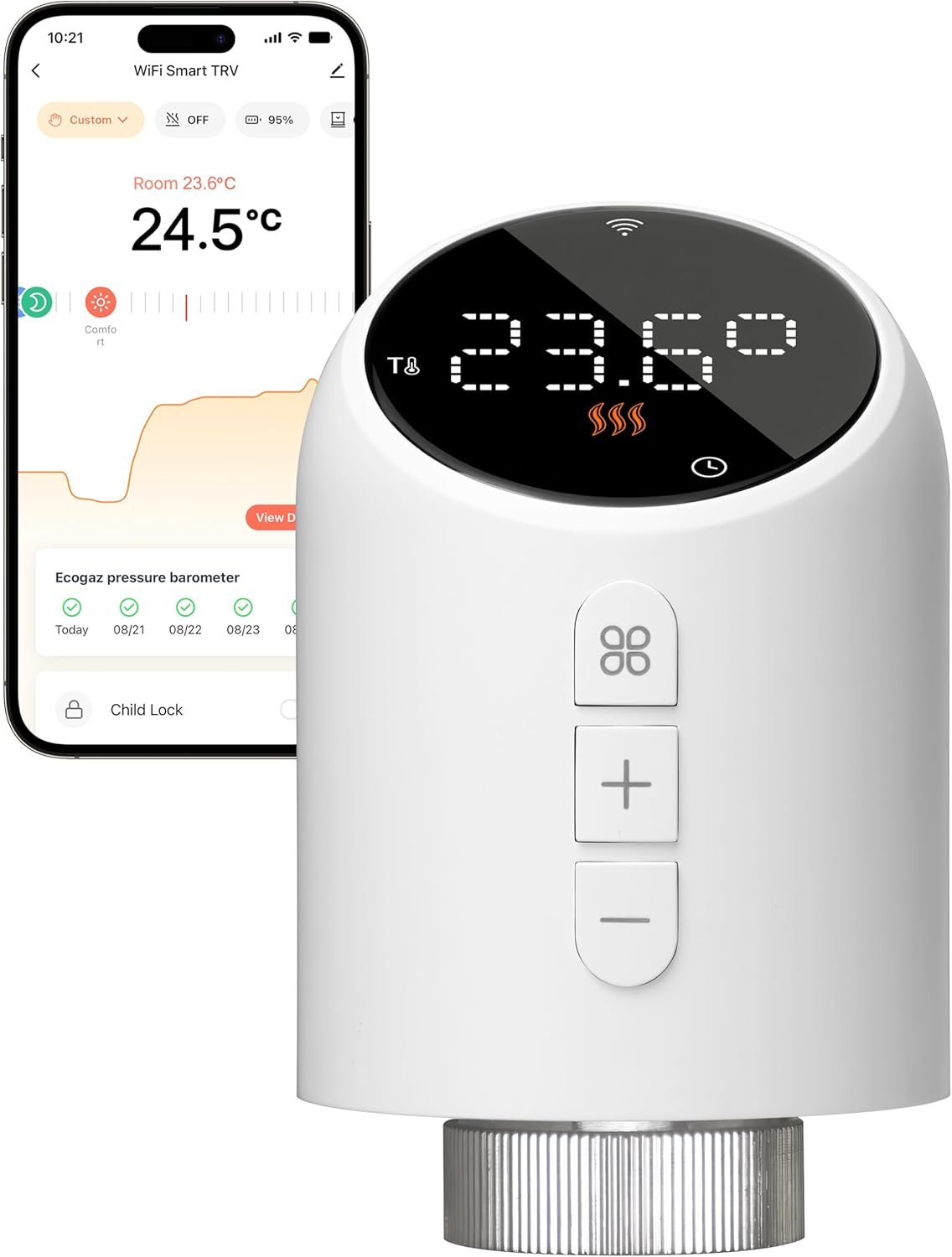 Beok Heizkörperthermostat Wlan, Smart Home HeizungSthermostat Heizkörper ThermostatKopf Thermostat Heizung Digital Wifi Heizungsregler, Steeuerung per Tuya App, Google Assistant & Alexa TRV-705