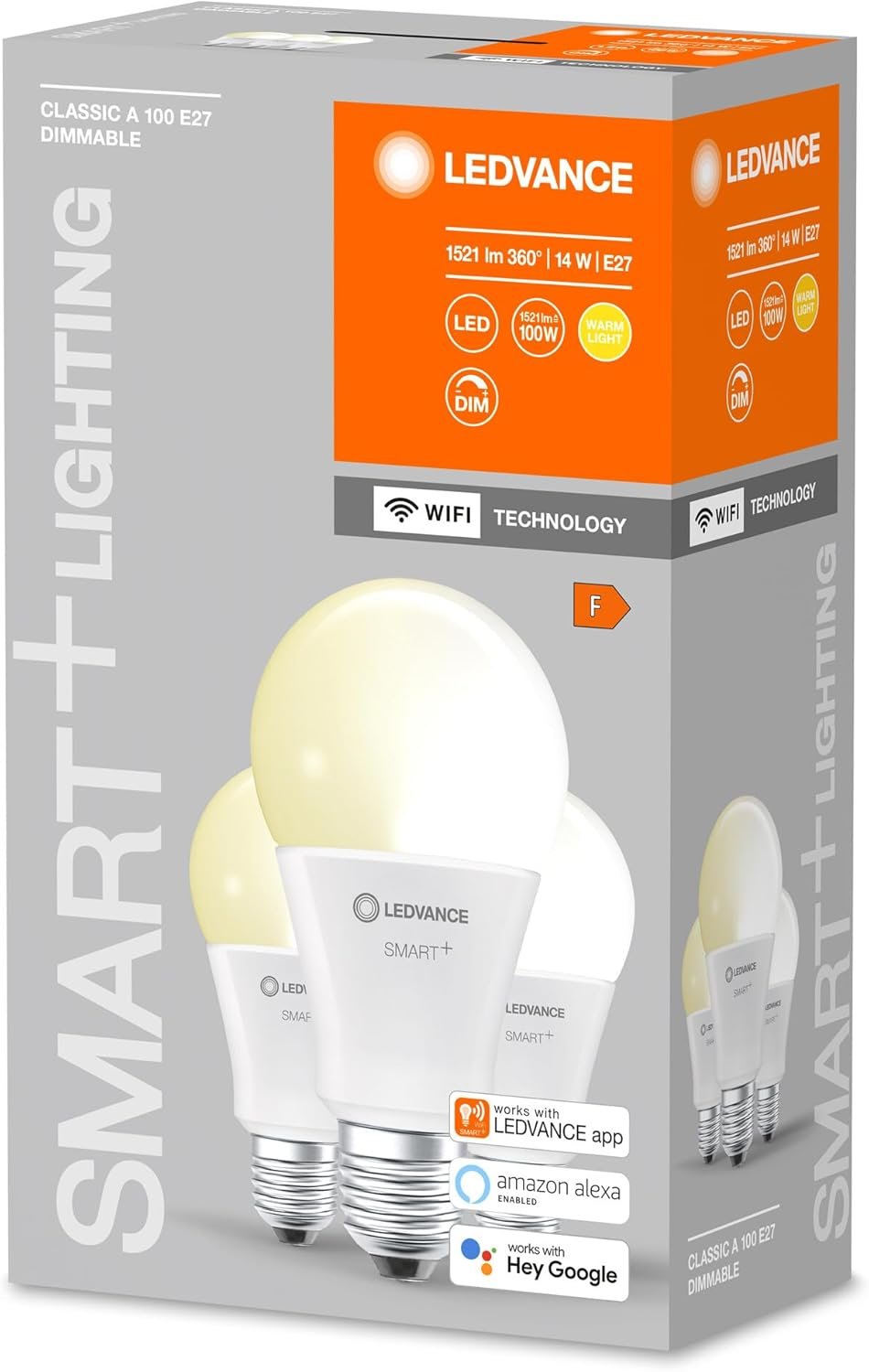Ledvance Smarte LED-Lampe MIT WiFi Technologie, Sockel E27, Dimmbar, Warmweiß (2700 K), Ersetzt Güchlampen MIT 100 W, Smart+ WiFi Classic Dimmable, 3er-Pack, 100W-Aneratz – Bild 3