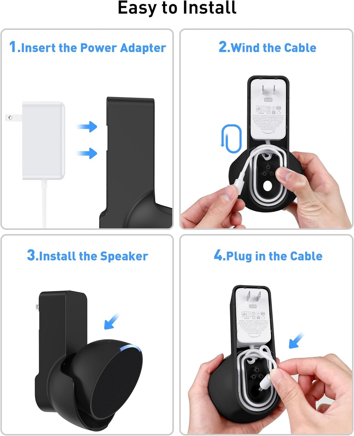 Maxonar Wandhalterung, Schnabsparende Halterung, Integrierer Kabelmanagement Wandhalterung, Kein Bohren Erforderlich, Kompatibel MIT Echo Pop und Google Nest -Lautsprecher, Schwarz – Bild 6