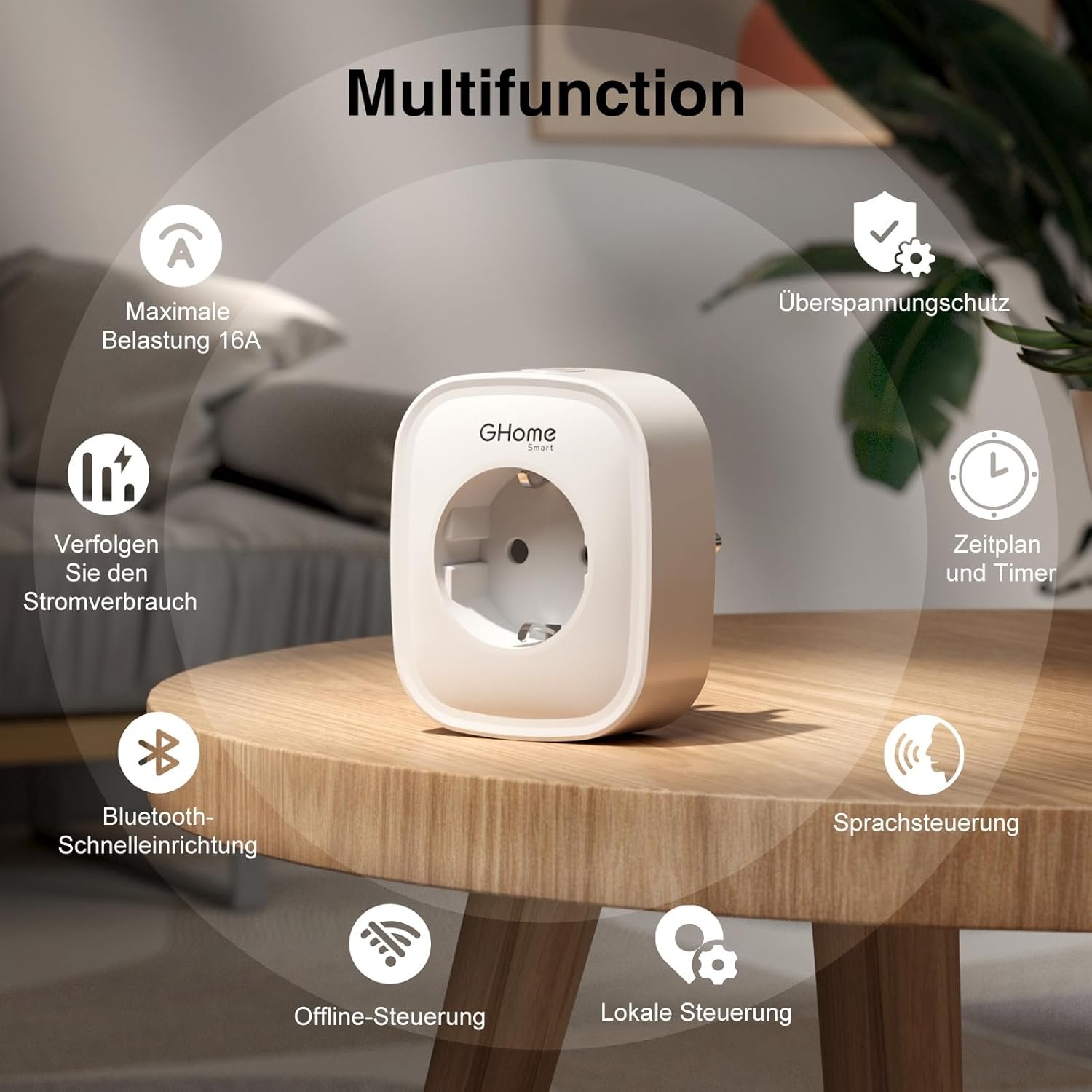Ghome Smart Steckdose MIT Strommessung, 16A Wlan Steckdose Kompatibel Mit Alexa/Google Home, App Fernbedienung, Sprachsteuerung, Zeitplan und Timer, Nur auf 2,4 GHz WiFi – Bild 2