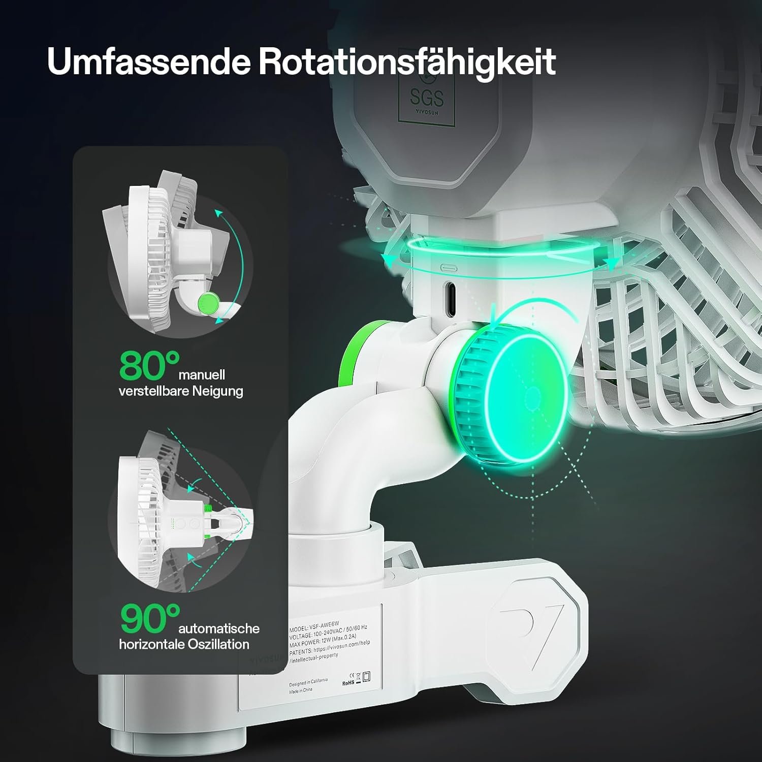 Vivosun aerowave e6 wachsen zeltventlüfter 6 ", EC Motor Smart WiFi Control, US-patentierte automatische Oszillations-Clip-Lüfter, Fästterfest IP-54, Starker Luftstrom Aber Leise für Hydroponische-Lüftung Zirkulation – Bild 3