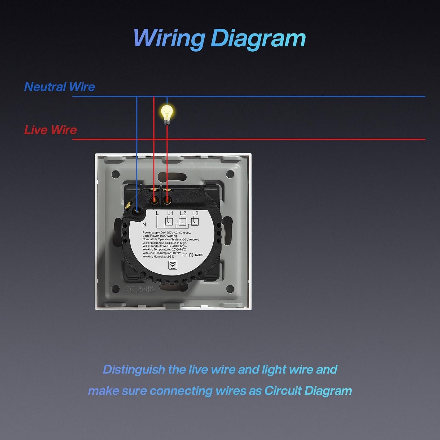BSEED-SMART-Wifi-BerÜhrungssensorschalter (neutrale Leitung Benögt) Alexa und Google Home Work MIT Tuya für Bürodekoration Kristall Glas Platte-WandlichTschaltern 1 Fach 1 Wag Weiß – Bild 8