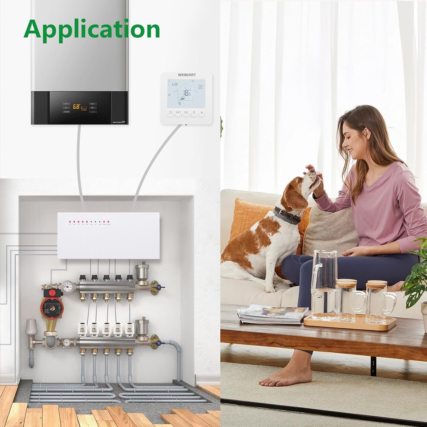 Wengart Fußbodenheizung Verdrahtungszentrum für 230 V WG525, Thermostat und Stellantrebe, 8 Zonen Heizungskonzer Zentrator, wörtlicher Gaskocher und Wasserpumpe, Weiß – Bild 8