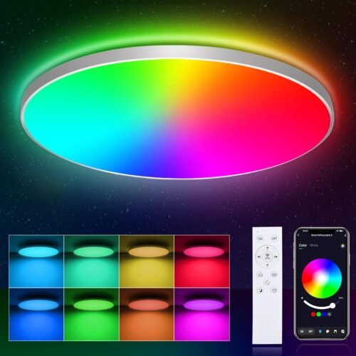 Opparl geführte LED Deckenlampe Dimmbar Mit Fernbedienung, 24W 16 MILEN RGB FARBWECHSEL Smart Led Deckenleuchte Steeuerbar, 2400LM Deckenbeleuchtung Ø30CM LAMPE für Wohntzimmer Schlafzimmer, Weiiß