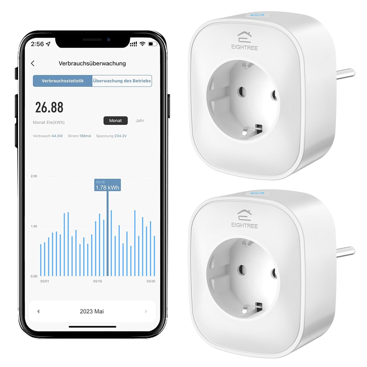 Wlan Smart Steckdose MIT Strommessung, Alexa Steckdose 2er Pack, Smart Home Wifi Steckdose, Alexa Zuubehör, Zeitplan, Fernzuf, FunktionIert Mit Alexa, Google Home, Smartthings, Nur 2,4-G-Wlan, 16a