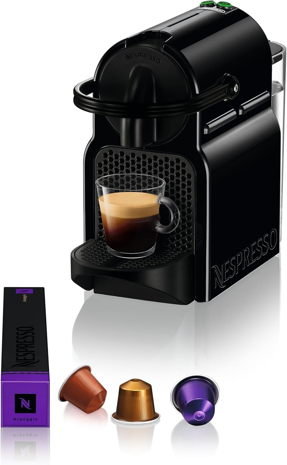 Nespresso de'longhi en 80.b Inissia kapselmaschine, Hochdruckpumpe und Energiesparfunkion, Automatische Power von 9 minuten, Tassenfülmenge für Espresso und Lungo, 0,7 l Wassertank, Schwarz, Schwarz, Schwarz