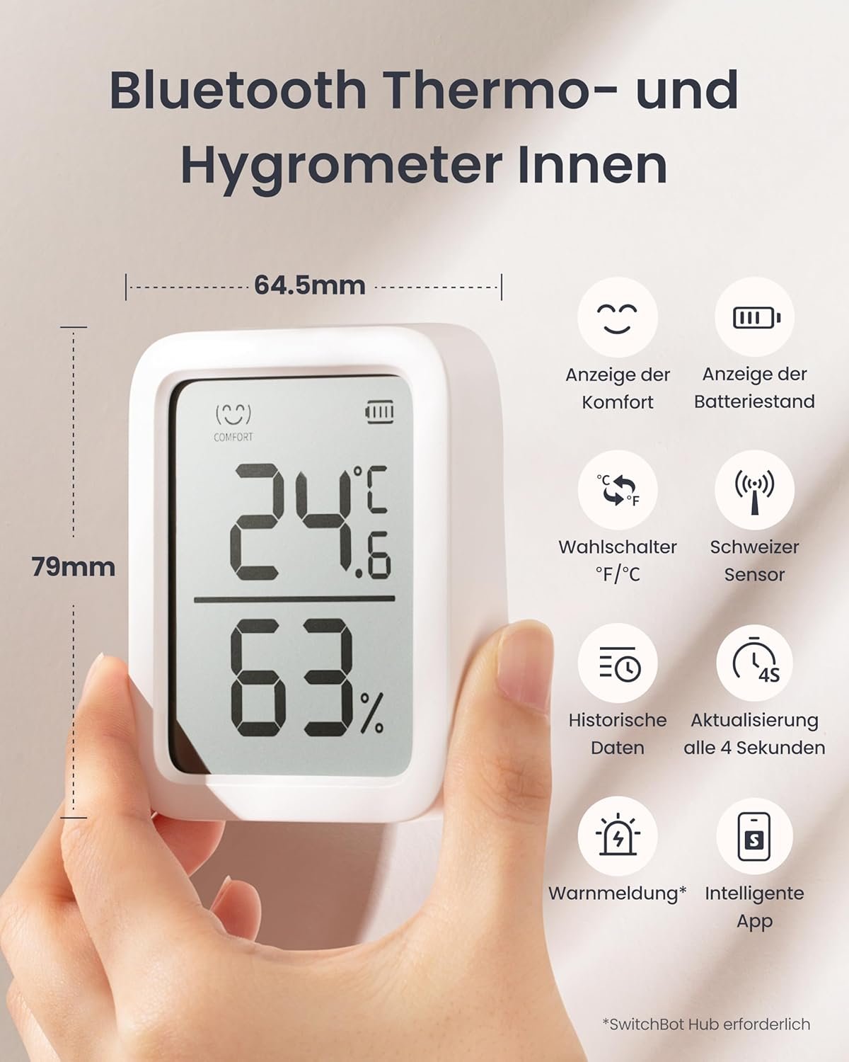 Switchbot Thermometer Hygrometer innen, Bluetooth Hygrometer Digitalem Temperatur Feuchtigeit -Sensor MIT App & DATENPEICHERUNG, TAUPUNKT/VPD/Absolutes FeuchTigKEITSSENSOR – Bild 2