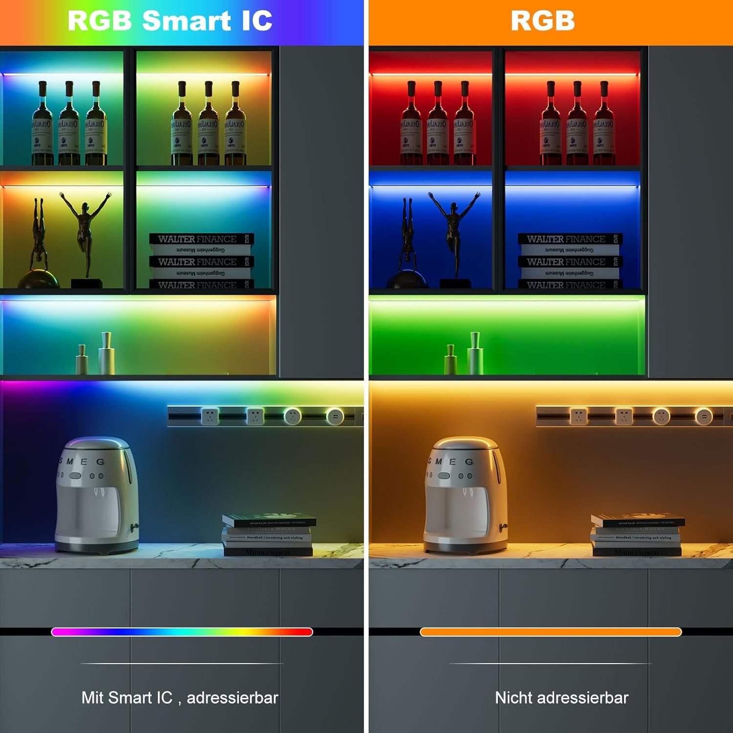 Pautix USB RGB Smart IC COB LED STRIFEN 3M 5V, 1800LEDS PIXEL ADRESSIERBARES FARBWECHSELNDE RGB LED Band, FunktionTerert für Alexa/Google Assistent, RF Fernbedienung für TV Weihnachtsfeiser Diy DeKoration – Bild 2