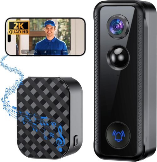 Ankway 2k Video Türklingel MIT Kamera Wlan, 145 ° Weitwinkel, Pir-Sensor, 2-Wege-Videoanruf, Live-Ansichtern Verfindich, Alarme, Wasserdicht, 2 Speicherwege, Unterstaubung Mit Alexa, Smarteibell Carmed