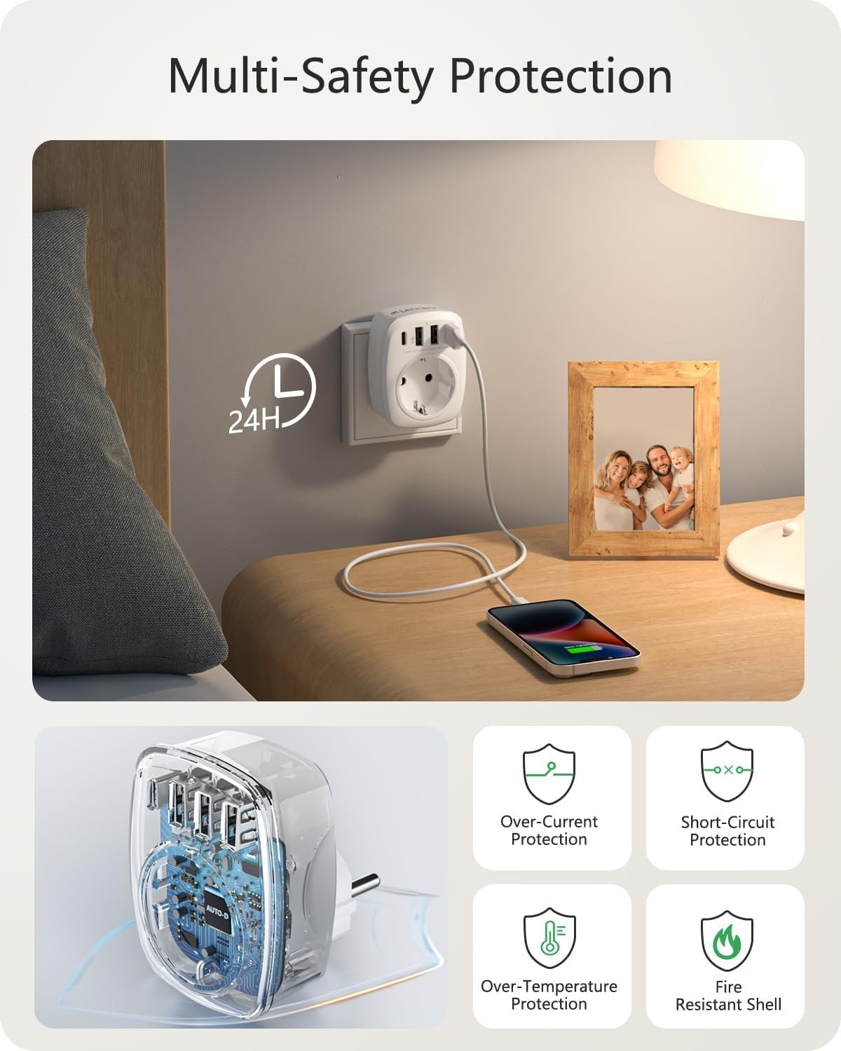 Lencent USB Steckdose Mehrfachstecker EU-Adapter 5-in-1 Steckdosenadapter MIT 3 USB Ladegerät Anschlu – Bild 4