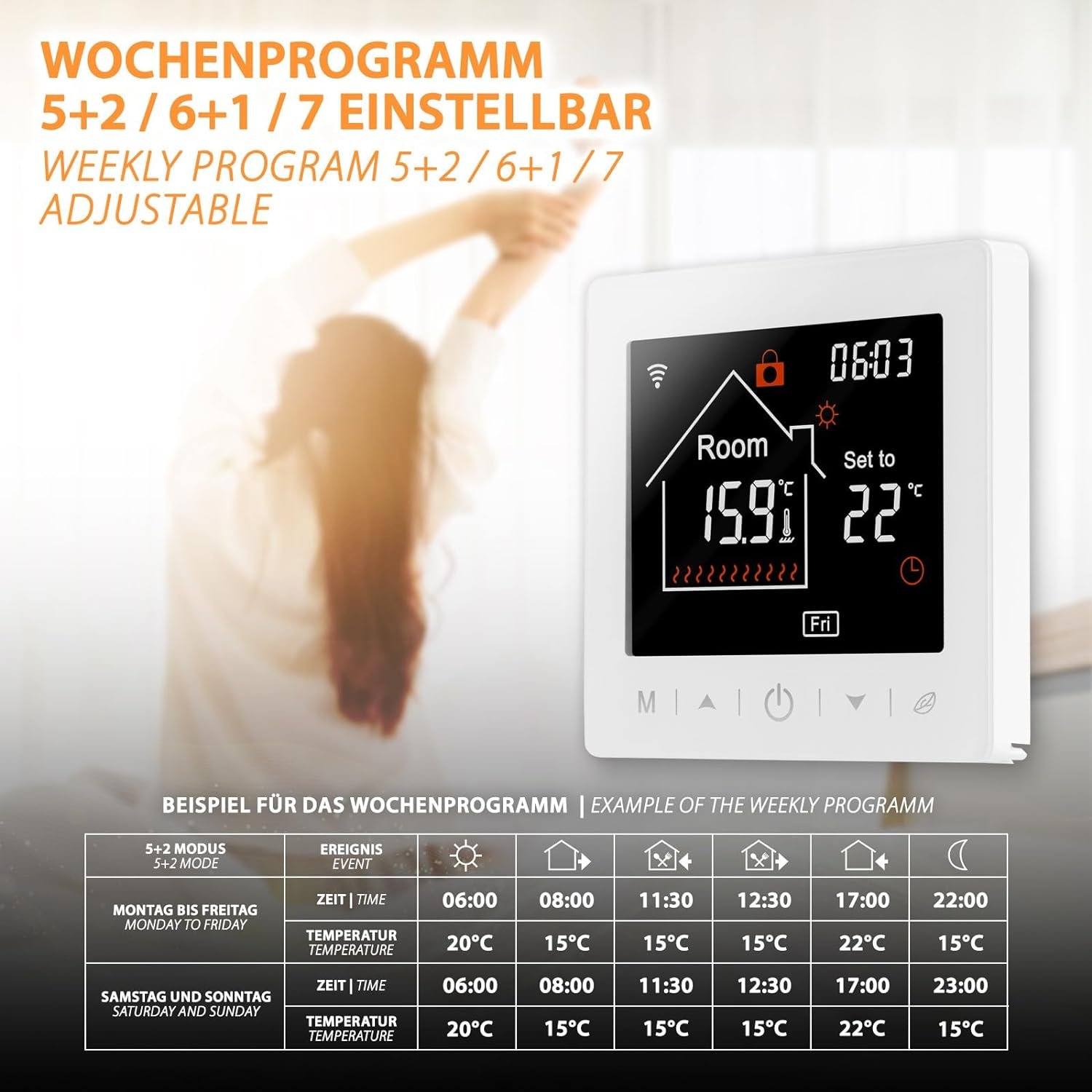 Mi-Heat M2 Raumthermostat Wlan Weiß-Alexa Tuya Smart Life Google Home Elektrischen Fußbodenheizung Thermostat Smart Raumthermostat Fußbodenheizung Zeitlich-Display-Abschaltung – Bild 7
