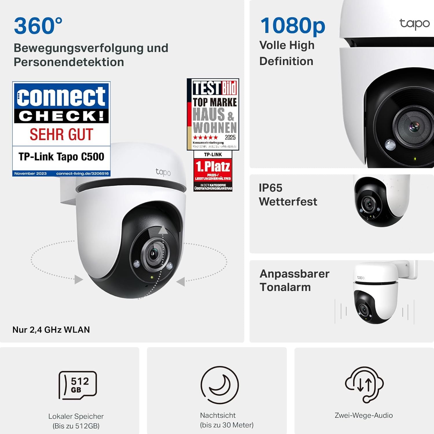 TP-Link Tapo C500 Wlan überwachungskamera außen, 360 ° Sichtbereich, 1080p Auflösung, Bewegungserkenung, nachtsicht bis ZU 30 M, Zwei-Wege-Audio, Kompatibel Mit Alexa & Google & Google & Google & Google und Google – Bild 2