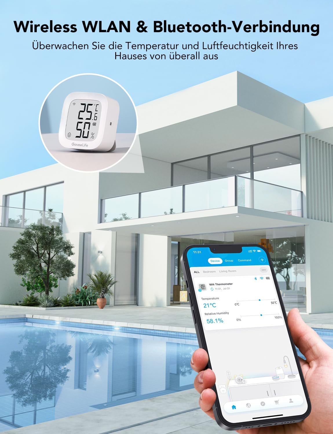 Goveelife Wlan Hygrometer Thermometer, digitale Temperatur und Luftfeuchtzeitsmesser innen MIT App Benachrichtigungs Alarm & Datenspeicherung, Fernkontrolle Geeignet für Schlaftzimmer, Weinkeller – Bild 2