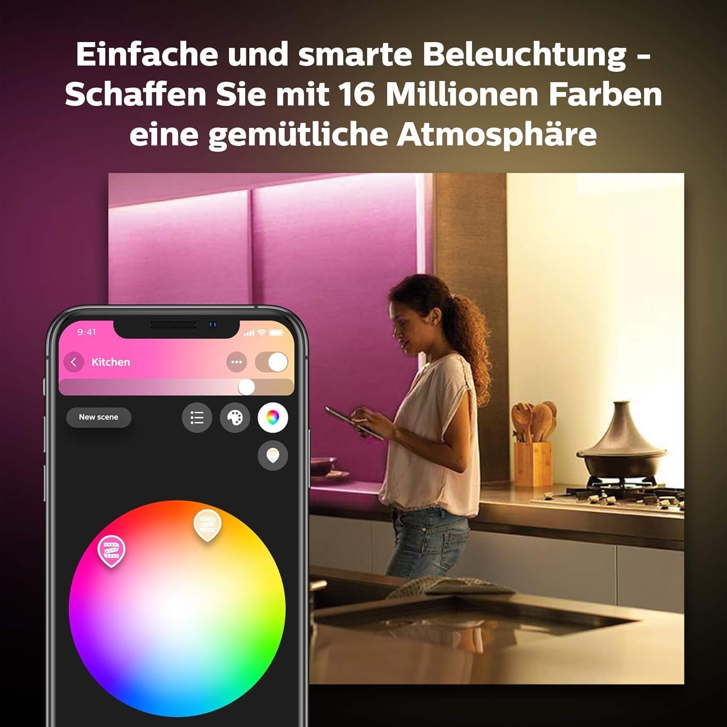 Philips Hue White & Color Ambiente Lightstrip Plus-Basisset V4 (2 m), Dimmbarer LED Streiflen für Hue Lichtsystem MIT 16 Mio. Farben, Smarte Lichtsteuerung über Sprache -Oder -App – Bild 5