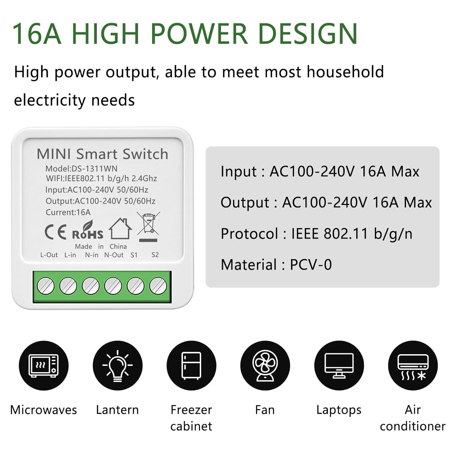 1 Stück Alexa Lichtschalter Smart Home, Wlan Smart Modul Lichtschalter, Sprachsteuerung/Timer, Mini Smart Home Lichtschalter Kompatibel Alexa, 1-Weg/2-Wege, Neutralleiter Erforderlich – Bild 4
