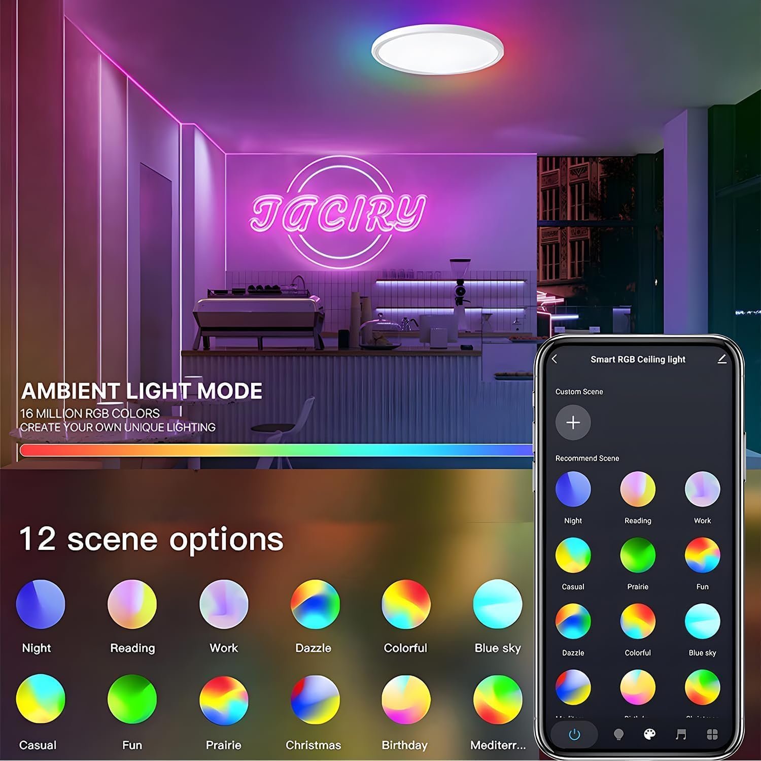 Ourloveii 30W Led Deckenleuchte Smart Home 30cm Rgb Deckenlampe Rund Dimmbar Mit Fernbedienung Mit Steeuerbar über App Farbwechsel Kompatibel Mit Alexa und Google Assistent Wohnzimmer, Weiß – Bild 3