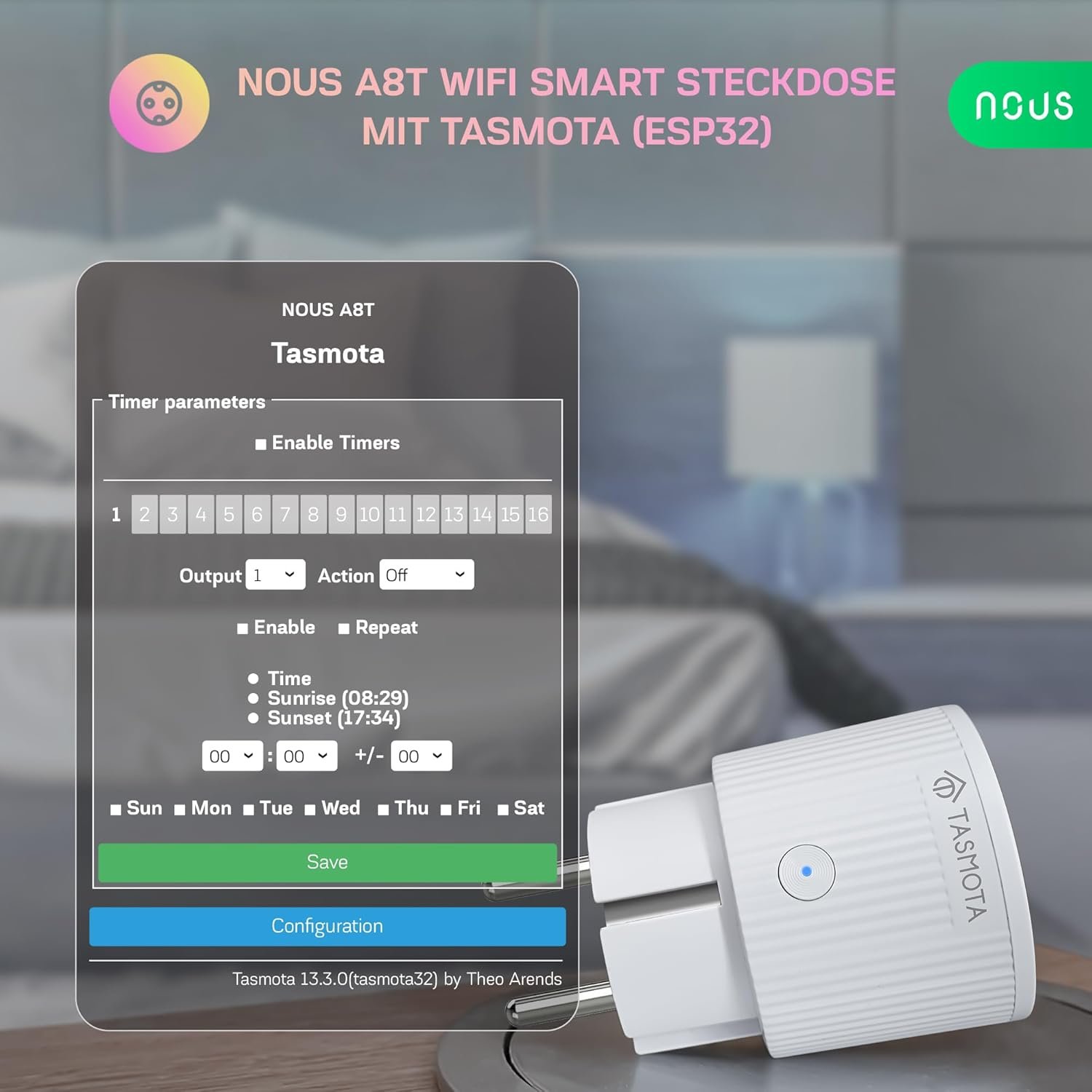 Tasmota Steckdose Nous A8T, Kleinste Wlan ESP32 Smart Plug, 10A Mini Wifi Steckdosen MIT Stromverbrauch Stromzähler, Zeitschaltuhr, Kompatibel Mit Matter, Alexa, Google Home Assistent, MQTT, 2.4g – Bild 6