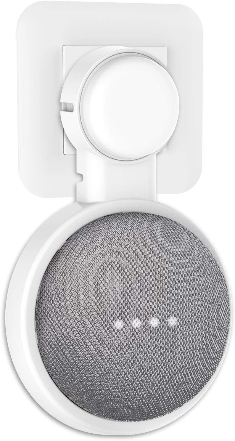 Plus ACC Wandhalterung für Google Nest Mini oder Heimat Mini, Halterung Ständer MIT Integrierer Kabelmanagement, Ideal für Schlafzimmer, Bad und Küche, Keinschruben Notwendig (Weiß)