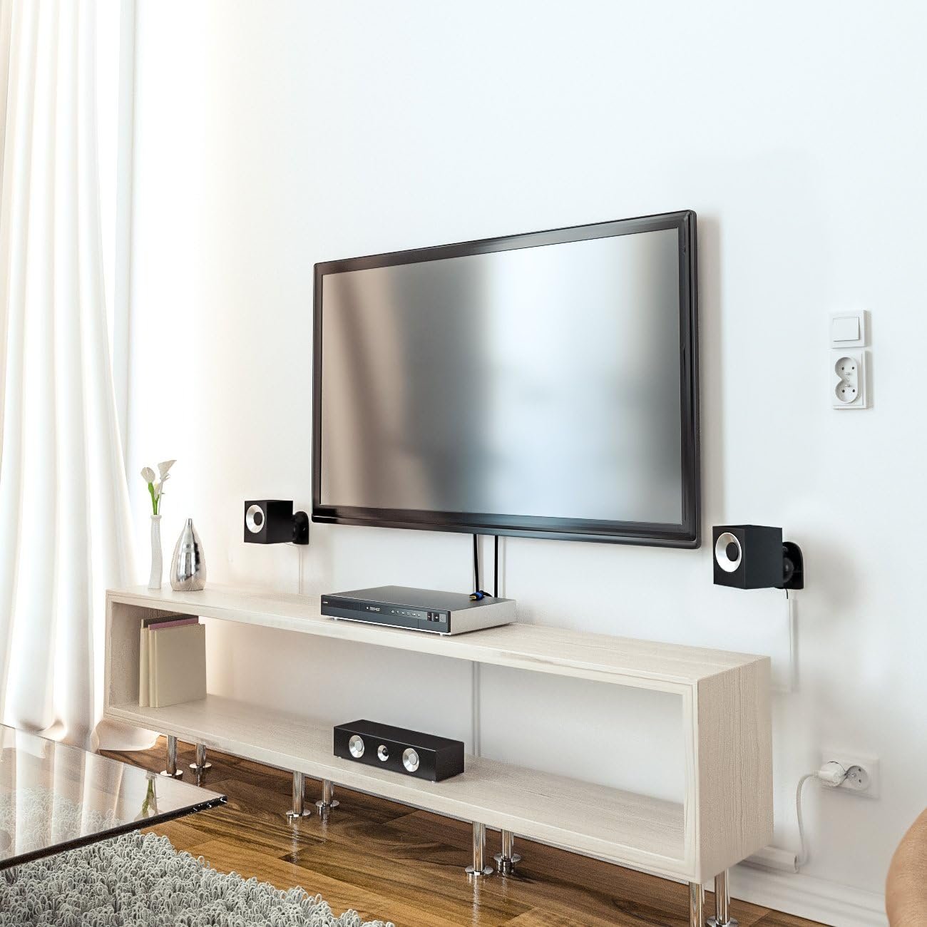 DEPEYCON 4x Universal Lautspecher Wandhalterung Halterung Köpfen Halter Schwenkbar + Neigbar bis 3,5 kg Decknetz + Wandmontage - Schwarz – Bild 4