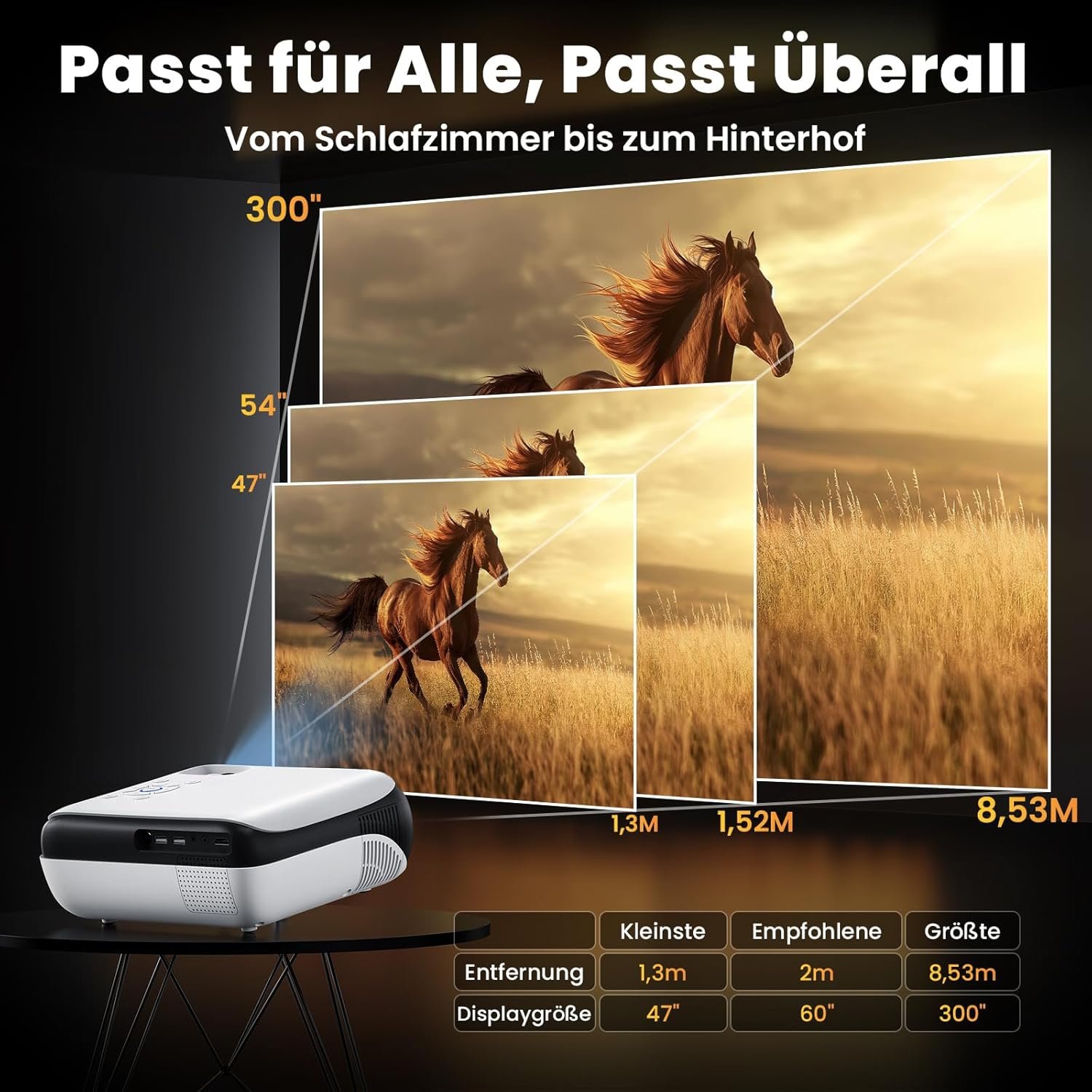 Hopvision Beamer, Full HD 1080p Beamer, Bluetooth Beamer 4K UNTERSTUTZT, Tragbart Mini Beamer Heimkino, Home/Outdoor Projektor Kompatibel MIT Smartphone/HDMI/USB/AV/Fire Stick/PS5 – Bild 6