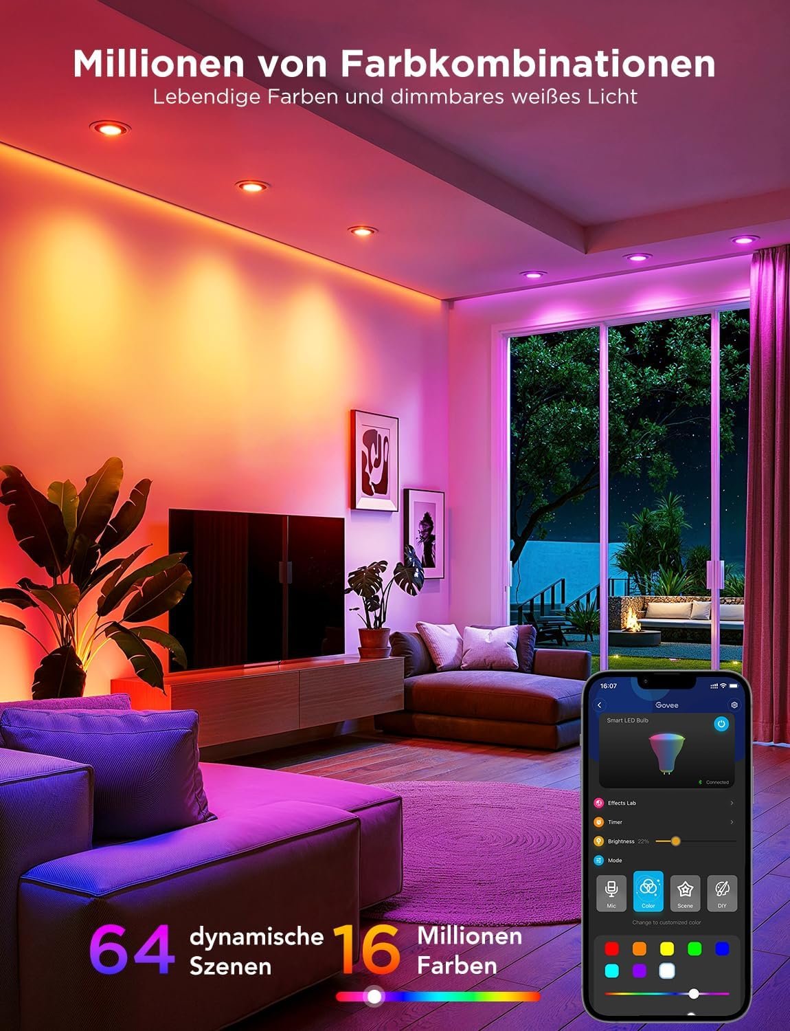 Govee Guhbirne Gu10 LED RGBWW, Smarte Guhbirne 400LM Hohe Helligkeit, Wlan Lampen Dimmbare Farbwechsel, 64 Szenen, Smart Bulb Gu10 LED FUNKTIONIERT MIT Alexa, Synchronisierung MIT MUSIK, 2 PACKUNG, 2 PACKUNG, 2 PACKUNG, 2 PACKUNG – Bild 2
