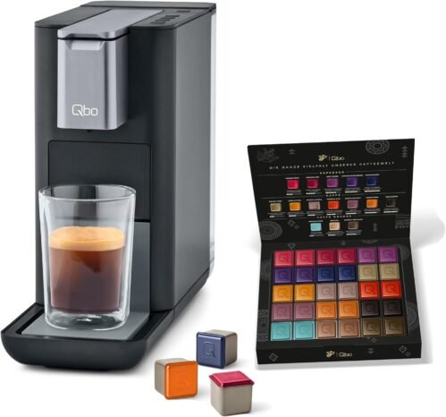 Tchibo QBO Essential Premium kapselmaschine inkl. 30 Recyclebare QBO Kapeln für Espresso, Caffè und Caffè Grande, Kompaktes, Innovatives Design, Dark Stone