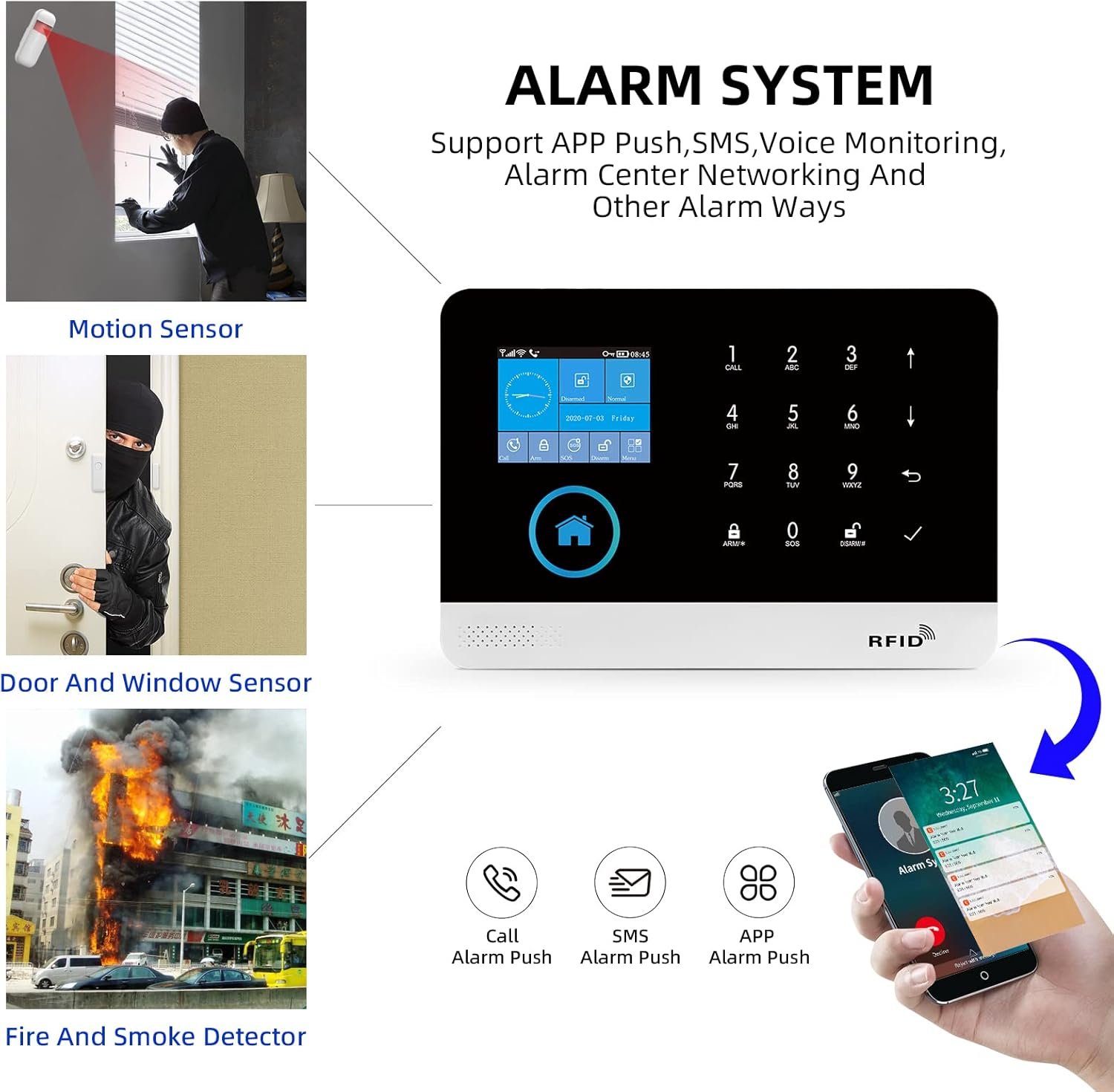 PGST GSM/Wifi Alarmanlagen Komplettsystem, Alarmanklage Haus MIT Alarmsireen, Fensteralarm/Türalarm, Bewegungsmelder, Fernbedienung, Echtzeit-App-Stoß, Belastungs-Erweiterbar-Funktioner-Mit Alexa – Bild 2